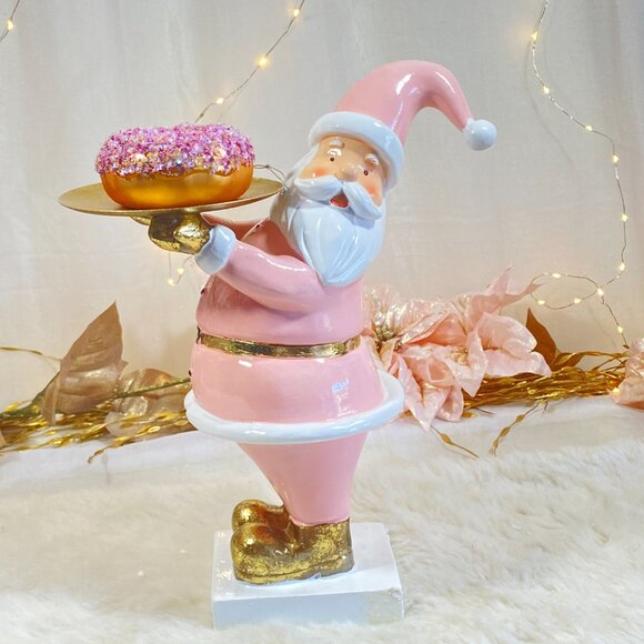 Christmas Holiday Pink Gold Santa Holding Serving Tray Display Stand NEW - Picture 14 of 16